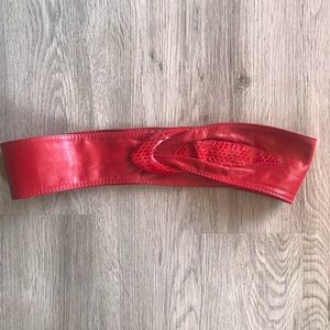 Red Pleather Snakeskin Belt 1980s vintage